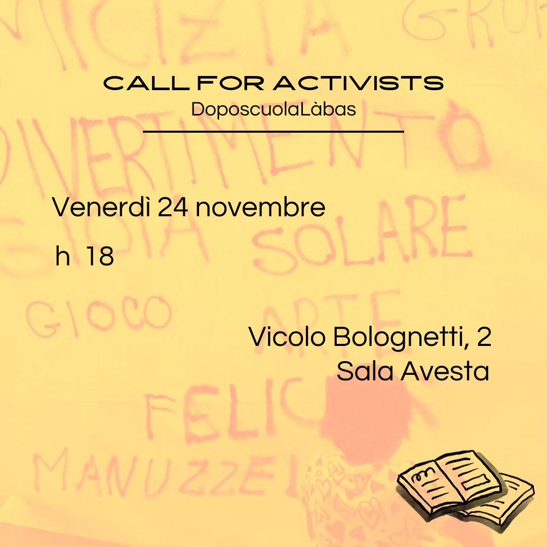 Al momento stai visualizzando CALL 4 VOLUNTEERS – DOPOSCUOLA Làbas