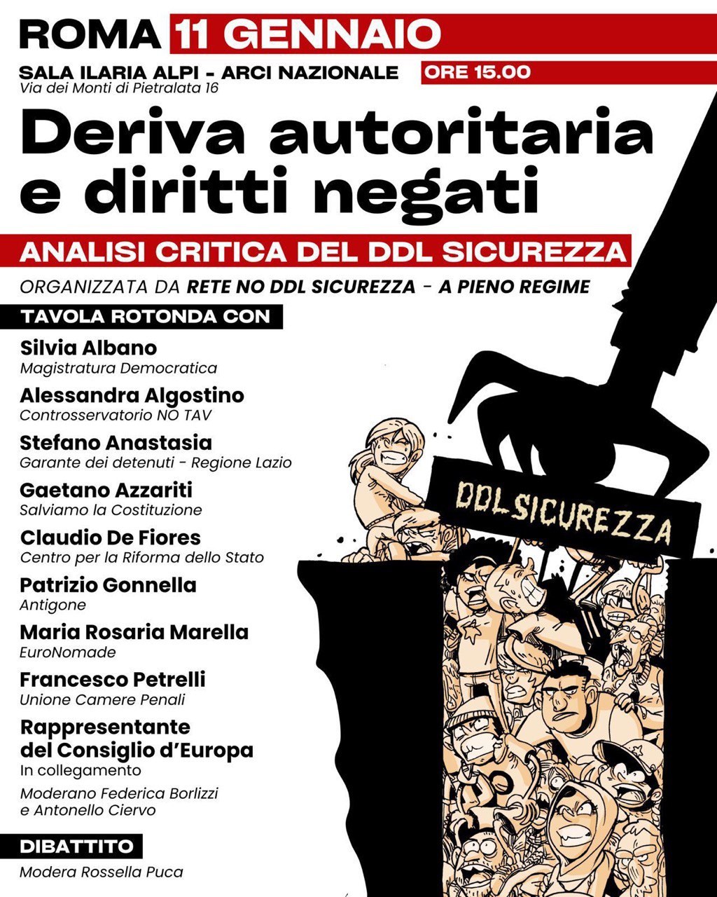 Deriva autoritaria e diritti negati - Convegno a Roma contro il DdL Sicurezza