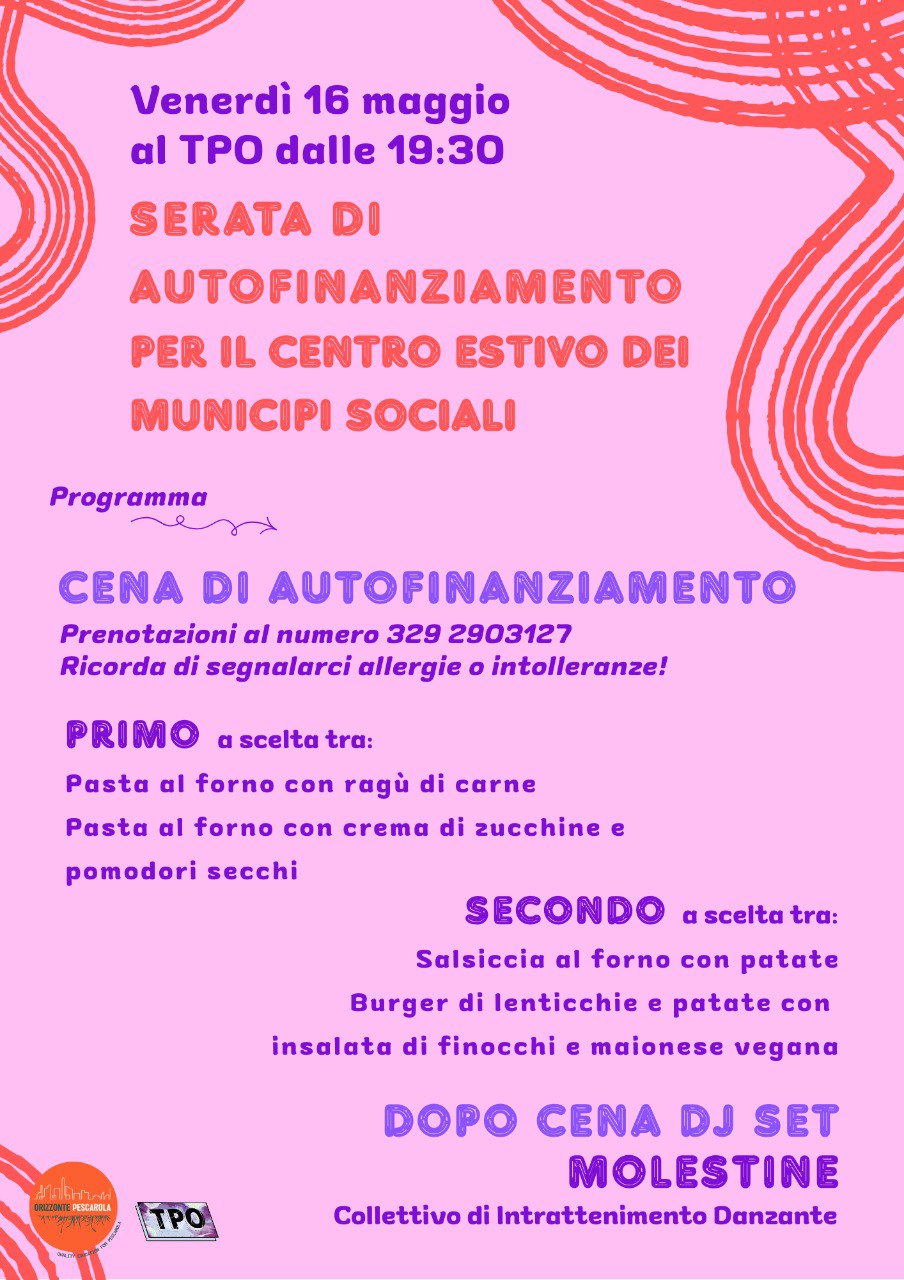 Serata di autofinanziamento per il centro estivo dei Municipi Sociali